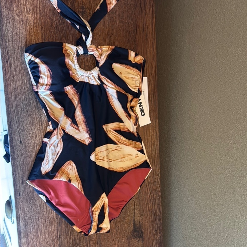 DKNY Black and Tan One Piece Swimsuit - Picture 4 of 11